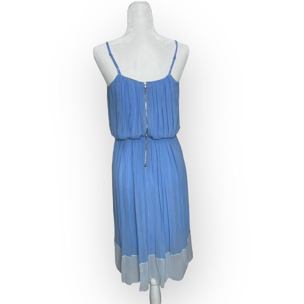 SANDRO Blue and White Scoop Neck Pleated Midi Length Dress Size Small - Picture 3 of 11